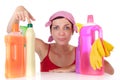 Woman and cleaning supplies