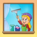 Woman cleaning window image 1 Royalty Free Stock Photo