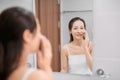 Woman clears a face skin foam on morning Royalty Free Stock Photo