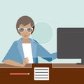 Woman clerk in a bank. Flat vector.