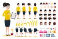 Woman Clerk Wearing Skirt Character Creation Kit Template with Different Facial Expressions