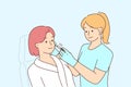 Woman client get face procedures in beauty salon