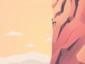 Woman climbing cliff rock face on mountain in sunset vector concept. Symbol of girl power, strength, motivation