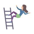 Woman climbing stairs, female character falling with risk of injury Royalty Free Stock Photo