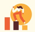 Woman climbing the steps to success. Motivation concept, career growth, leadership, business. Flat vector illustration Royalty Free Stock Photo