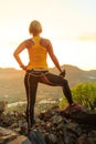 Woman climbing success silhouette in mountains sunset Royalty Free Stock Photo