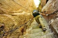 Woman climbing thousands steps at mount hua Royalty Free Stock Photo