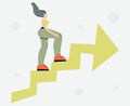 Woman climbing up the arrow. Picture depicts growth for presentations, diagrams, graphs. Vector drawing with modern character