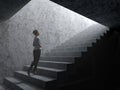 Woman climbs the stairs from darkness Royalty Free Stock Photo