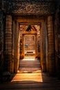 A woman climing the stairs of the ruins of temples in cambodia