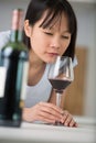 woman with close eyes smelling wine Royalty Free Stock Photo