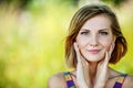 Woman close-up in orange sweater Royalty Free Stock Photo