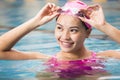 Woman close up portrait in swimming pool Royalty Free Stock Photo