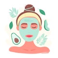 Woman with closed eyes in avocado facial mask Royalty Free Stock Photo