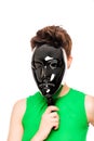 Woman closed the glossy black mask