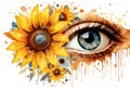 Woman closeup beauty woman art female watercolor bright background eye flower makeup nature Royalty Free Stock Photo