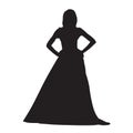 Woman clothed in long night dress, isolated vector silhouette. Hands on hips Royalty Free Stock Photo