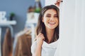 Woman in clothes store in changing room