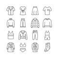 Woman clothing line icon set. Editable stroke. Vector illustration