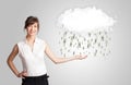 Woman with cloud and money rain concept