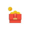 Woman clutch with golden coins icon