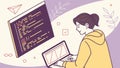 Woman coding on laptop with binary code, programming and tech vector design Generative AI
