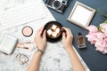 Woman with coffee, accessories