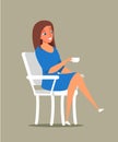 Woman at coffee break flat vector character