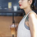 Woman Coffeeshop Drink Relaxation Tattoo Concept