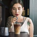 Woman Coffeeshop Drink Relaxation Tattoo Concept