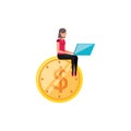 Woman with coin dollar isolated icon Royalty Free Stock Photo