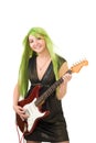 Woman with color hair play guitar Royalty Free Stock Photo