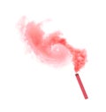 Woman with color smoke bomb on white background, closeup Royalty Free Stock Photo