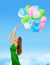 Woman Colored Balloons, Young Girl Flying Blue Sky