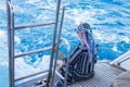 Woman with colorful braids on boat deck Royalty Free Stock Photo