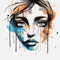 Fantasy Illustration Of Woman\'s Face With Drips And Splatters