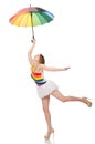 Woman with colorful umbrella on white Royalty Free Stock Photo