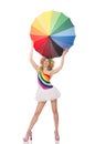 Woman with colorful umbrella on white Royalty Free Stock Photo