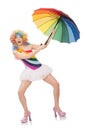 The woman with colorful umbrella on white Royalty Free Stock Photo