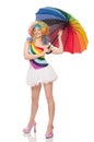 The woman with colorful umbrella on white Royalty Free Stock Photo