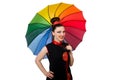 The woman with colourful umbrella isolated on white Royalty Free Stock Photo