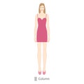 Woman column body shape character in dress. Female Vector illustration silhouette 9 nine head size lady figure front