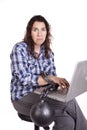 Woman computer chain sad Royalty Free Stock Photo