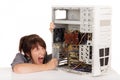 Woman computer hysteria Royalty Free Stock Photo