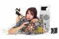 Woman and computer motherboard Royalty Free Stock Photo