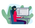 Woman with computer vector illustration in flat style Royalty Free Stock Photo