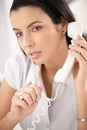 Woman concentrating on call