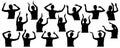 Woman in concert, clapping hands, waving hands, set of silhouettes. Vector illustration Royalty Free Stock Photo