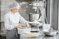 Woman confectioner working at the bakery manufacturing