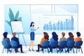 A woman confidently delivers a presentation to a group of attentive individuals in a conference room, young business woman giving Royalty Free Stock Photo